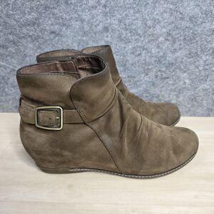 DANSKO Lia Burnished Nubuck Ruched Leather‎ Wedge Zip Booties Women's Size 11.5